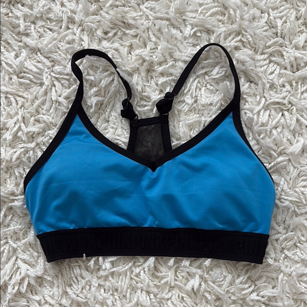 PINK Victoria's Secret Blue and Black Sports Bra Racerback